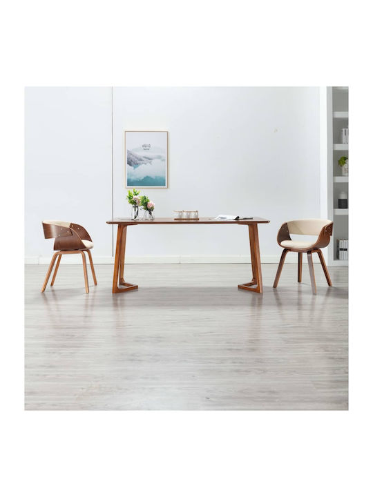 Dining Room Artificial Leather Armchair Cream / Brown 53x52x70cm 2pcs