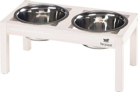 Ferplast Stainless Steel Bowl Food & Water for Dog & Cat with Base 2x 1.7lt 16cm in White Color