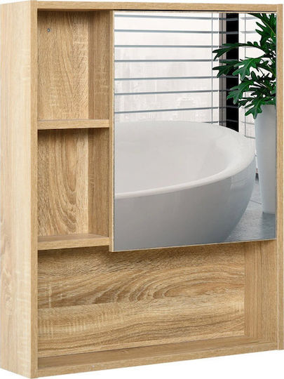 HomCom Rectangular Bathroom Mirror made of Particle Board with Shelf & Cabinet 60x76cm Brown
