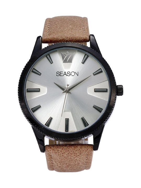 Season Time Ceas Barbati 45mm Baterie cu Curea din Piele Bej