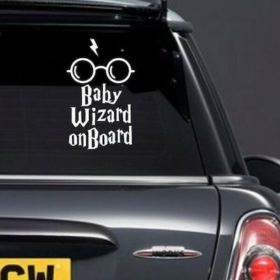 Σήμα Baby on Board με Αυτοκόλλητο Baby Wizard Λευκό