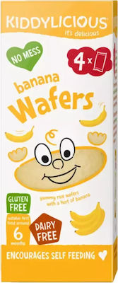 Kiddylicious Reiswaffeln Wafers mit Geschmack Banane Zuckerfrei 4gr für 6+ Monate 4Stück