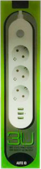 3U Power Strip 3 Positions with 3 USB-A, Switch and Cable 2m
