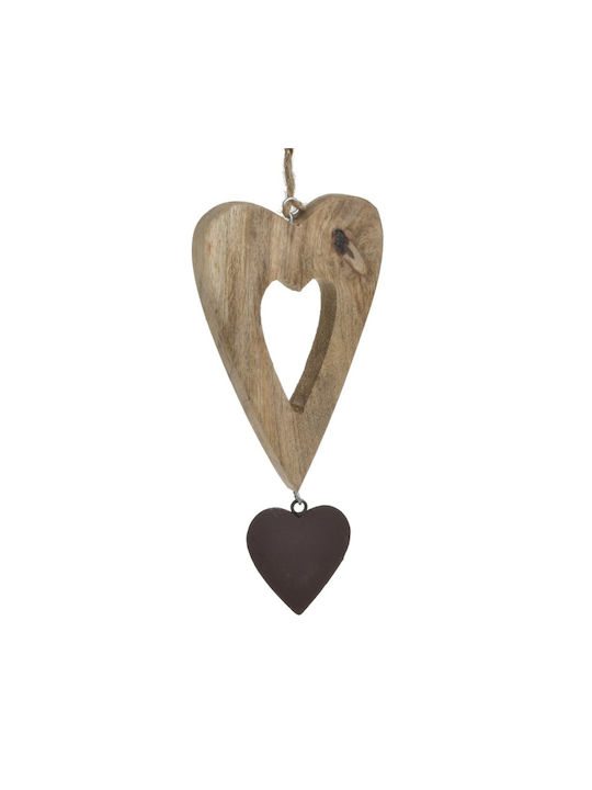 Inart Christmas Wooden Heart Ornament Brown 10x15cm