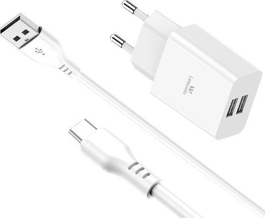 Leewello Încărcător cu 2 Porturi USB-A și Cablu USB-C Albς (CDQ-097 + SJX-187)