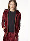 SugarFree Women's Hooded Velvet Cardigan Burgundy