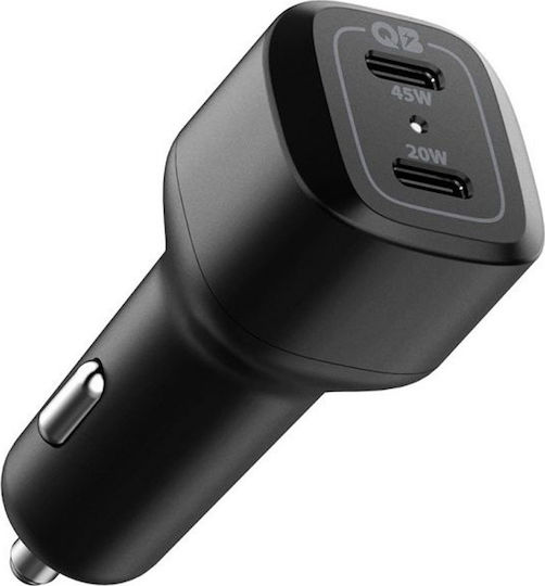 Spigen PC2000 Car Charger 65W 3A Fast Charging with Ports: 2xType-C Black Color