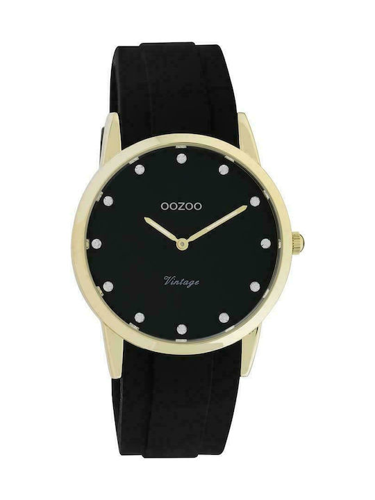 Oozoo Vintage Ρολόι με Καουτσούκ Λουράκι σε Μαύρο χρώμα