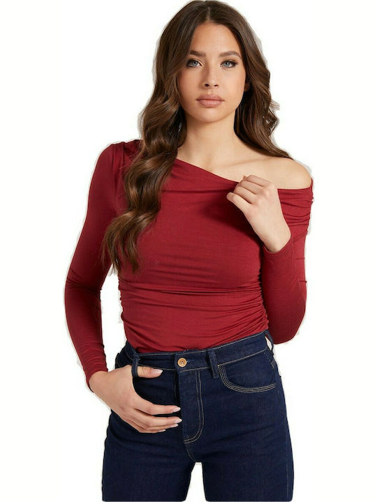 Guess Women's Blouse Long Sleeve Burgundy