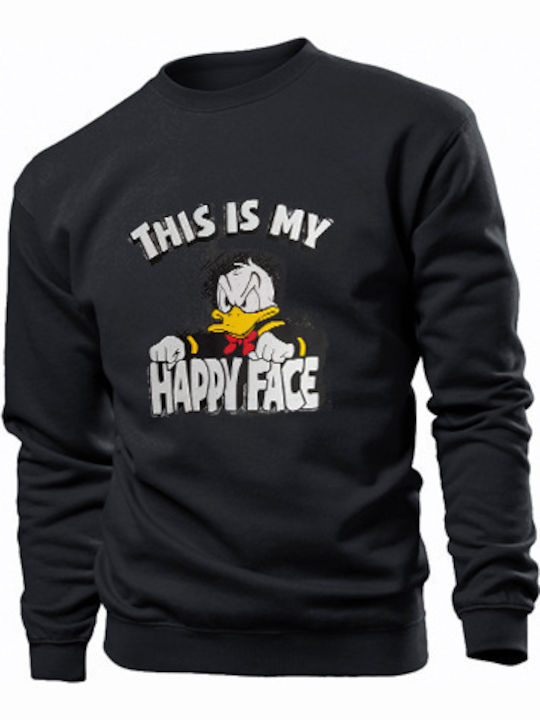 Rock Deal This is My Happy Face Ντόναλντ Ντακ Sweatshirt Black 2518HAP