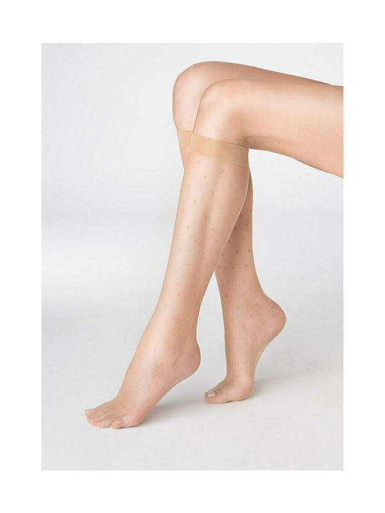 Ciorapi dama cu buline pana la genunchi Marilyn 716SD - Bej