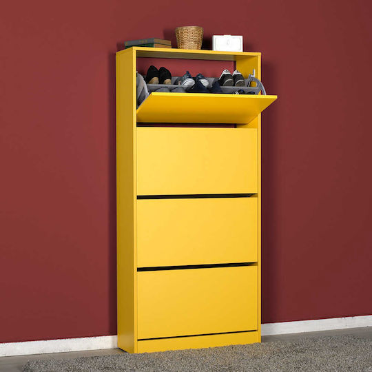 Ξύλινη Παπουτσοθήκη Flat Duo με 4 Ράφια Κίτρινη Μ73xΠ26xΥ157cm