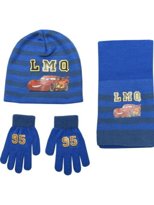 Cars Kinder Beanie mit Schal & Handschuhen Gestrickt Blau