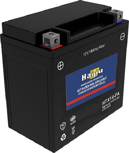 HaiJiu Motorradbatterie YTX14-BS mit Kapazität 14Ah