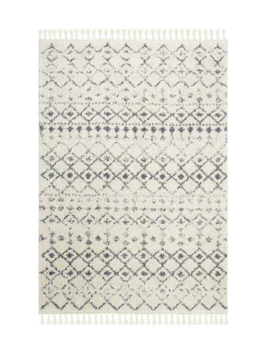 Saray Home Moroccan Berber Rug Rectangular Shaggy with Fringes Ivory / Grey with Tassels