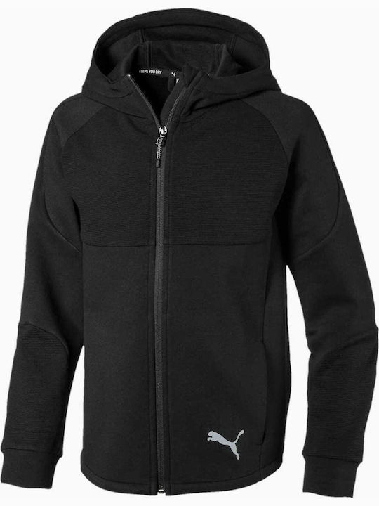 Athletic Kids Sweatshirt Cardigan with Hood Black Evostripe