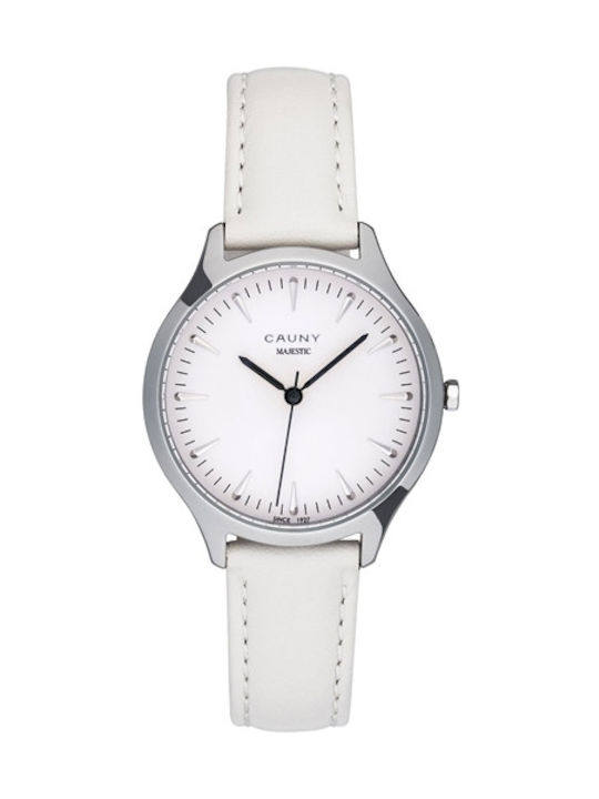 Cauny Watch with Leather Strap White