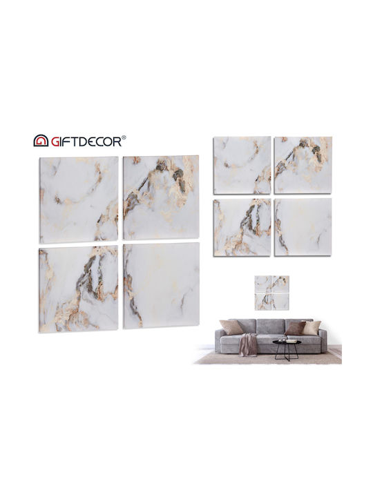 Gift Decor Marble Fourfold Painting on Canvas White 35x35cm