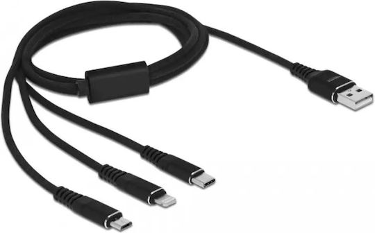 DeLock Редовна USB към Lightning / Type-C / micro USB Кабел Черен 1м (87155)