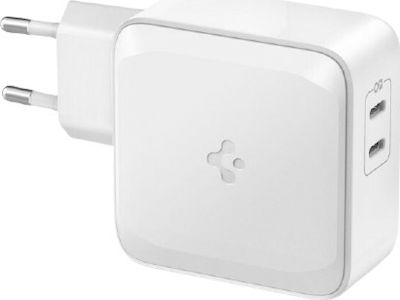 Spigen Ladegerät ohne Kabel GaN mit 2 USB-C Anschlüsse 60W Stromlieferung Weißs (PowerArc)