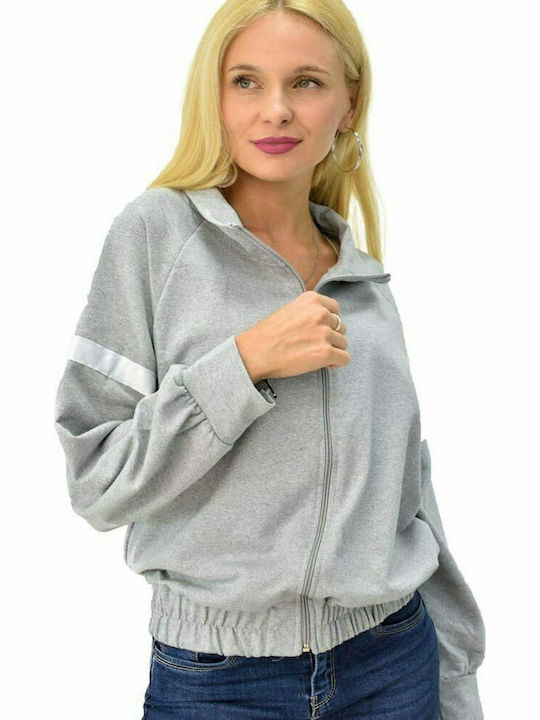 Damen Sweatshirt Strickjacke mit Detail an den Ärmeln Grau 7963