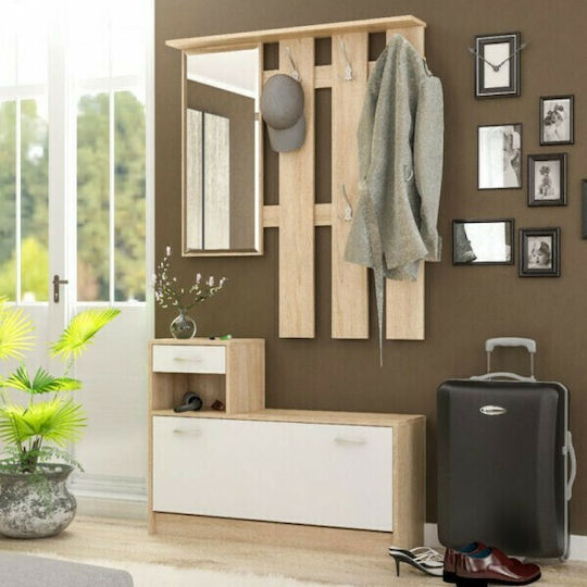 Jamie Mobilier de Intrare cu Oglindă / Cuier & Dulap pentru Pantofi Natural / Alb 100x27.5x187buc Jamie Mobilier de Intrare cu Oglindă / Cuier & Dulap pentru Pantofi Natural / Alb 100x27.5x187buc