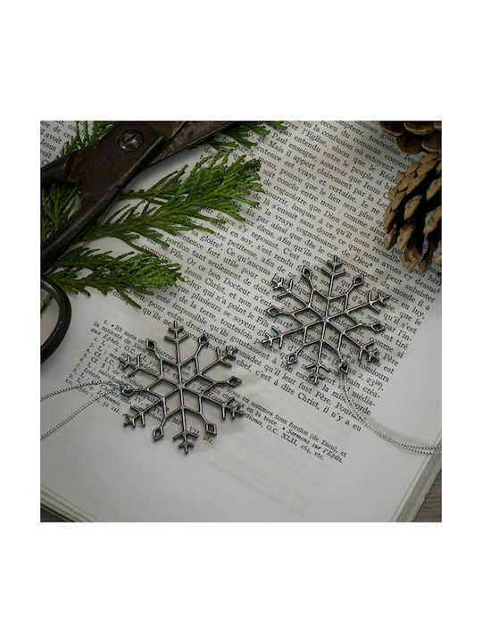 Hanging Snowflake Ornament Metallic Silver Set 2pcs