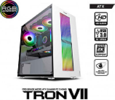 Armaggeddon Tron VII Gaming Mini Tower Computer Case with Window Panel and RGB Lighting White