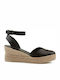 Women's Leather Platform Espadrilles Black