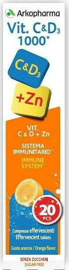 Arkopharma Vitamin C & D3 +Zn Βιταμίνη για Ενέργεια & Ενίσχυση του Ανοσοποιητικού 1000iu 1000mg Πορτοκάλι 20 αναβράζοντα δισκία