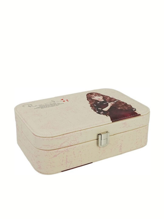 Marhome Κουτί Κοσμημάτων με Καθρέφτη Μπεζ 22x14x7cm