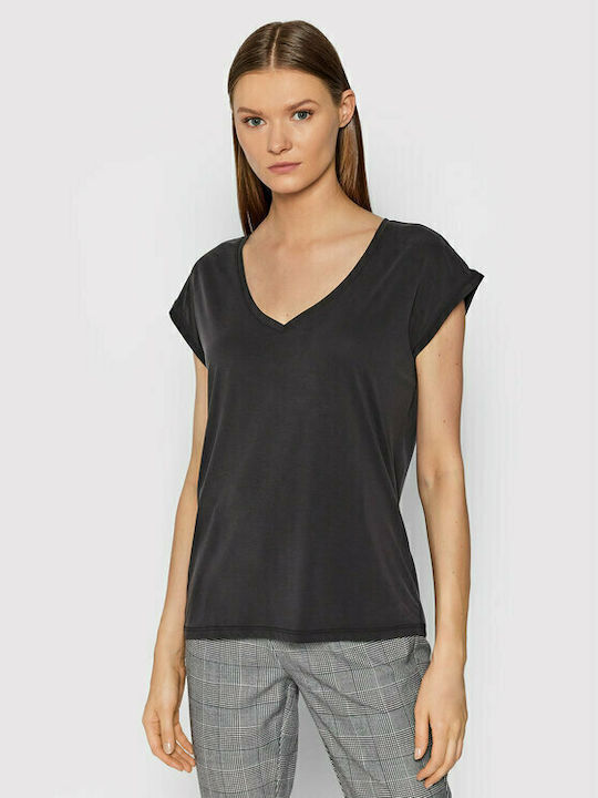 Vero Moda Damen T-Shirt mit V-Ausschnitt Schwarz