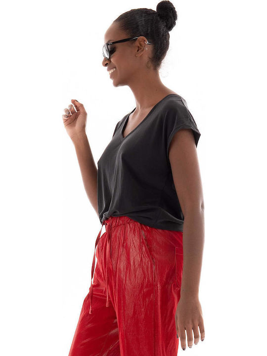 Vero Moda Γυναικείο T-shirt με V Λαιμόκοψη Μαύρο