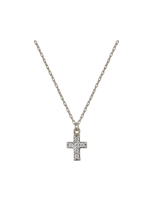 Λευκόχρυσο κολιέ σταυρός με αλυσίδα ST21719L 9 Καρατίων