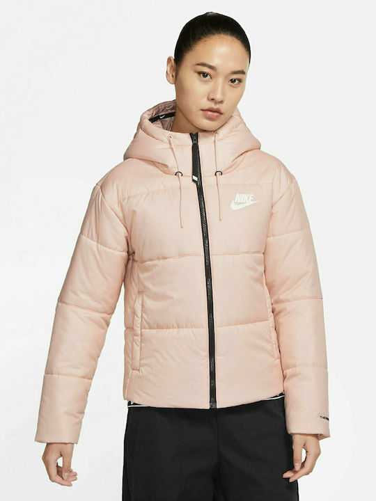 Nike Κοντό Γυναικείο Puffer Μπουφάν για Χειμώνα Repel Pink