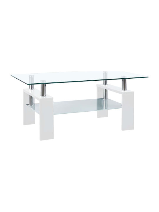 Rectangular Central Coffee Table Wooden Transparent White M95xW55xH40cm