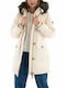 Rookie Down Lang Damen Parka Jacke mit pelziger Kapuze für Winter Beige