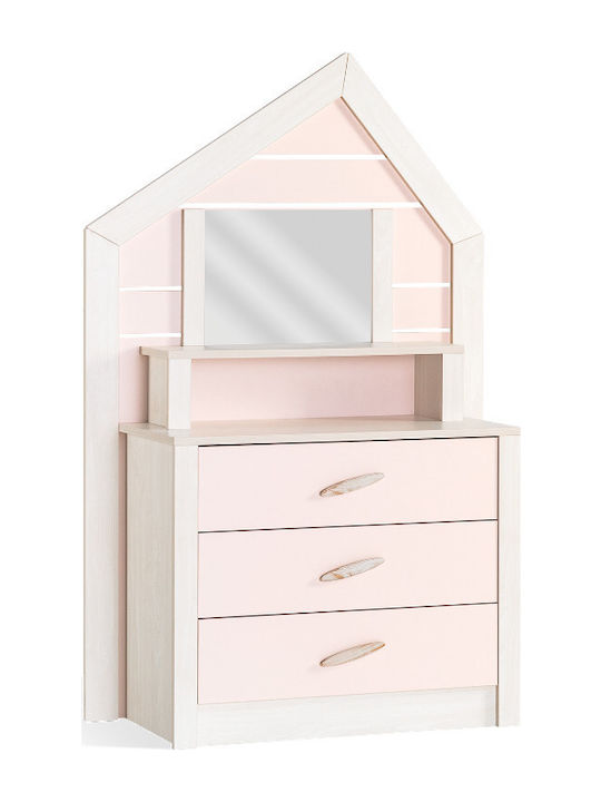 Kids Chest of Drawer House Pink / White with 3 Drawer 101x43x157εκ.