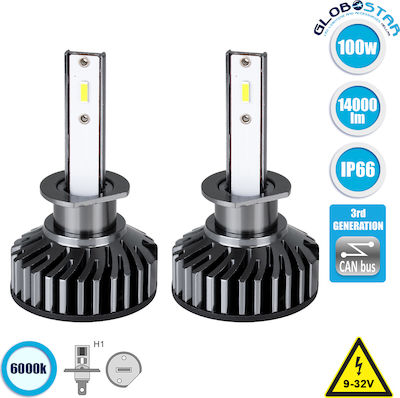 GloboStar Λάμπες Αυτοκινήτου H1 Canbus LED 6000K Ψυχρό Λευκό 9-32V 100W 2τμχ