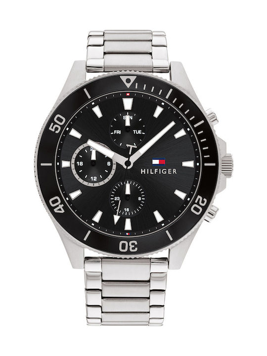 Tommy Hilfiger Larson Ανδρικό Ρολόι 46mm Χρονογράφος Μπαταρίας με Ασημί Μεταλλικό Μπρασελέ