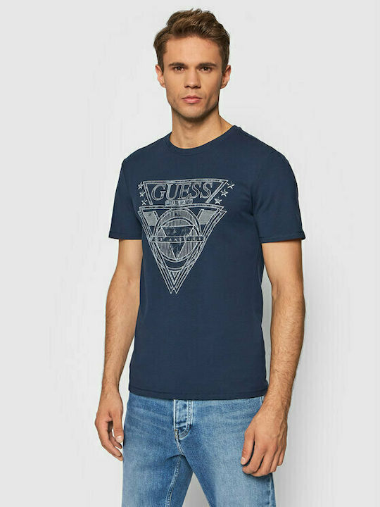 Guess T-shirt Bărbătesc cu Mânecă Scurtă Albastru marin