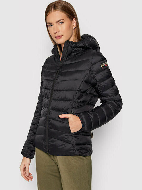 Aerons Women's Short Puffer Jacket for Winter with Hood Black