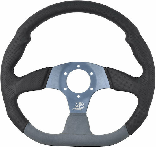 Simoni Racing Τιμόνι Αυτοκινήτου X2 Ergal Δερμάτινο Τριάκτινο Γκρι/Μαύρο