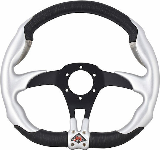 Simoni Racing Τιμόνι Αυτοκινήτου Aluminium X4 Δερμάτινο Τριάκτινο Lux Μαύρο/Ασημί