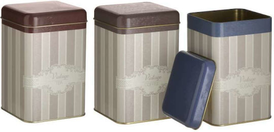 Click Elegance Set of 3 Food Jars for Sugar Coffee Tea with Lid Metallic Brown 11x11x16.5cm 3 Pieces