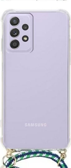 Forcell Cord Umschlag Rückseite Silikon mit Band Transparent/Green (Galaxy A52 / A52s)