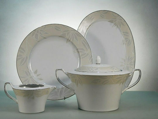 Cryspo Trio Leaves Suppenterrine aus Porzellan Weiß 1pcs