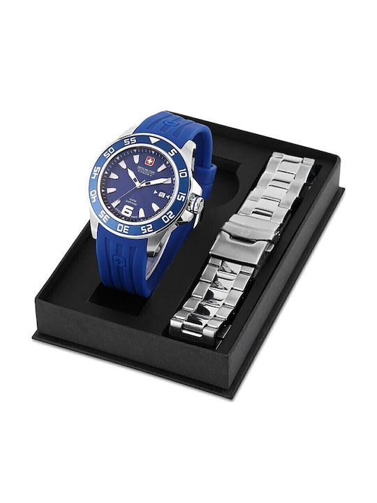 Swiss Military Hanowa Herrenuhr 44mm Batterie mit Blau