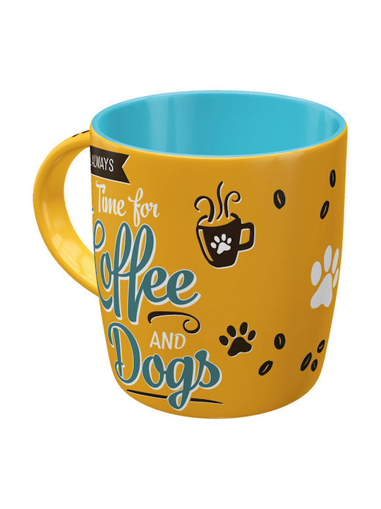Nostalgic Art Coffee and Dogs Becher Keramik Gelb 330ml
