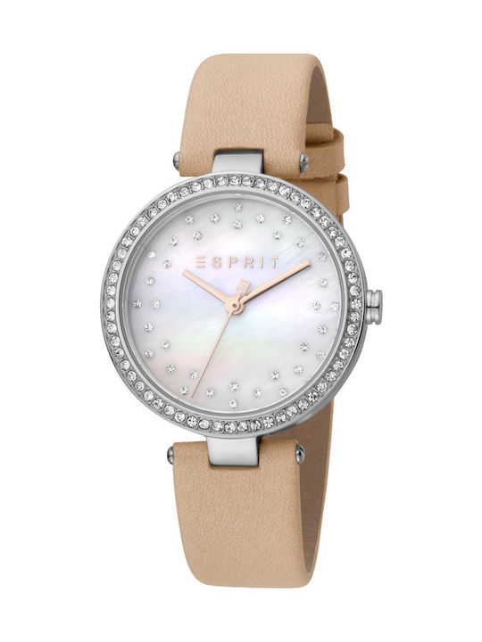 Esprit Ρολόι με Δερμάτινο Λουράκι σε Μπεζ χρώμα